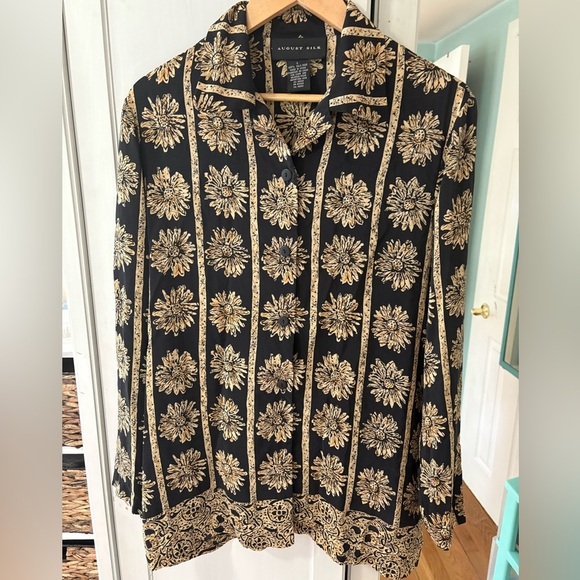 Silk Dark floral Vintage Blouse Boho Indie Earthy Whimsigoth Large - Picture 2 of 8